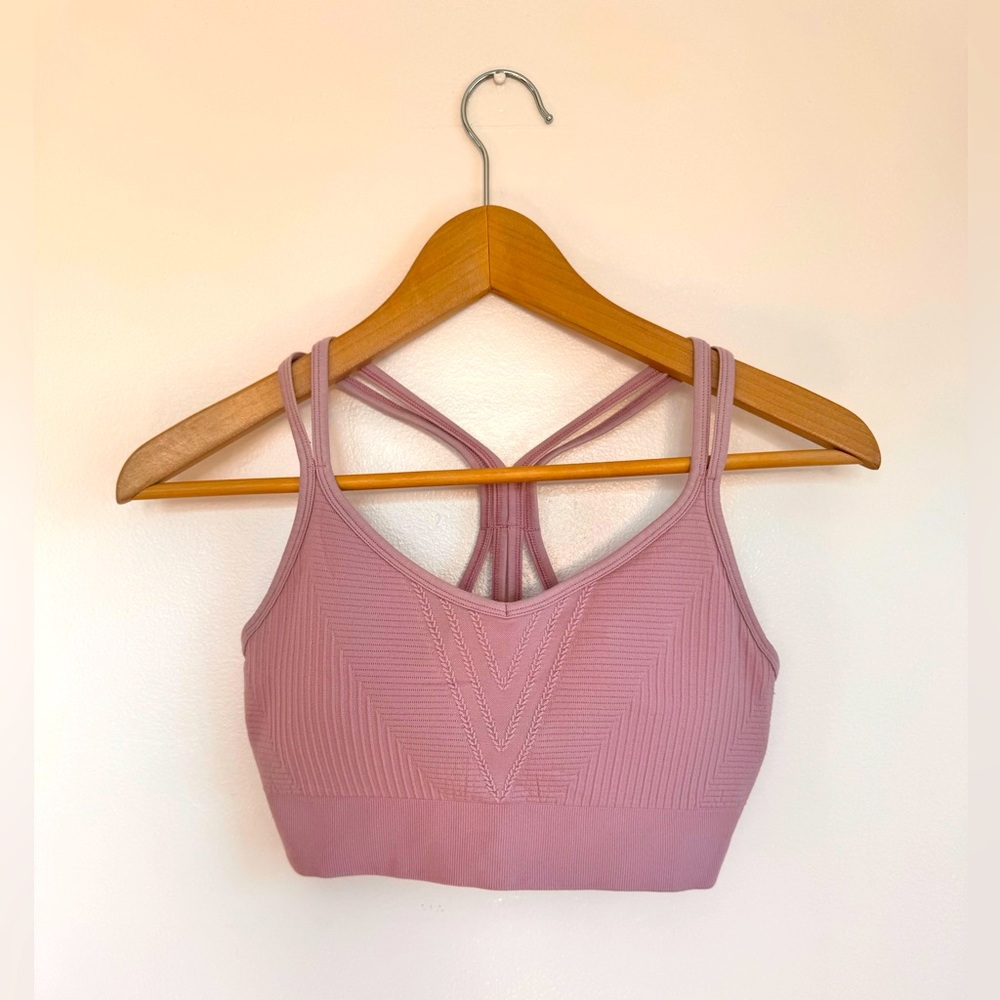 Seamless Sports Bra Blush Pink  Medium Support Long Line with Eyelets & Pads